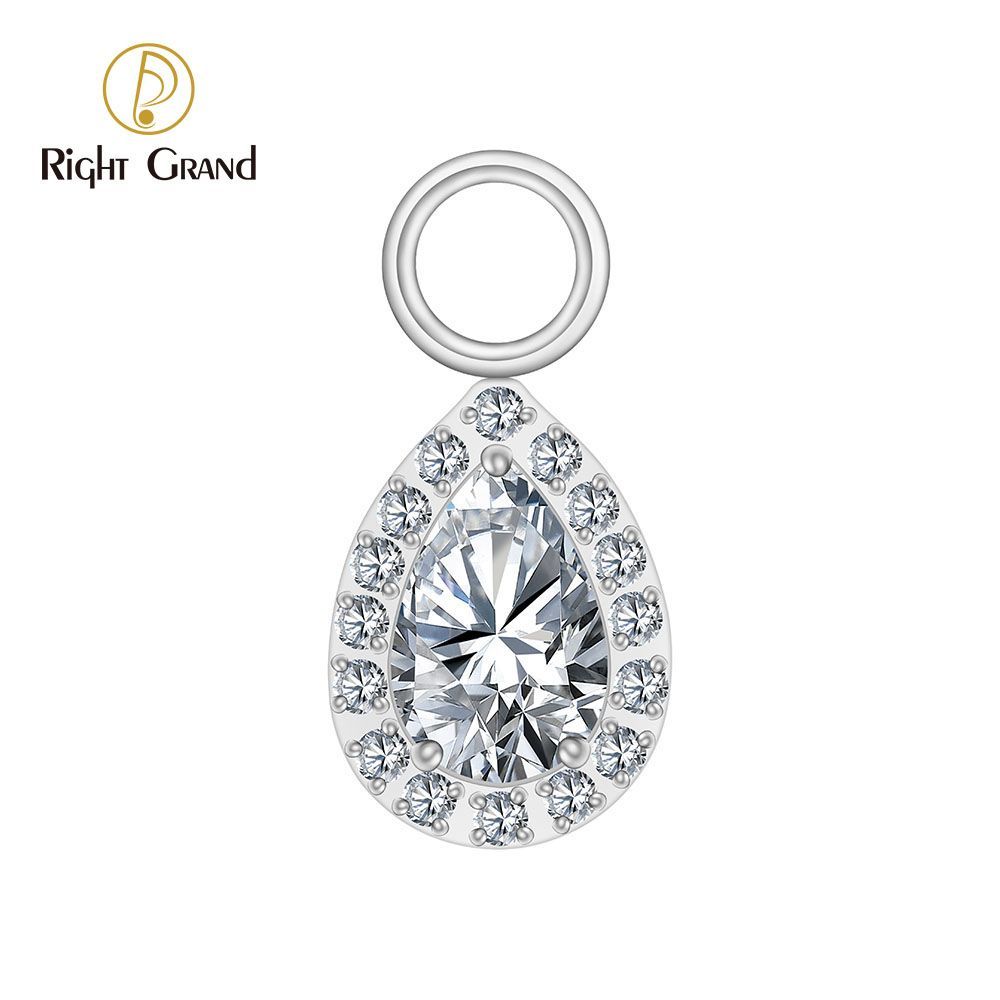 Right Grand Titanium CZ Waterdrop Drop Ring Charm for Ear Lobe Dangle Hoop Huggie Earrings