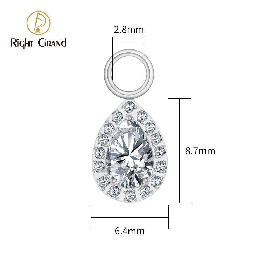 Right Grand Titanium CZ Waterdrop Drop Ring Charm for Ear Lobe Dangle Hoop Huggie Earrings
