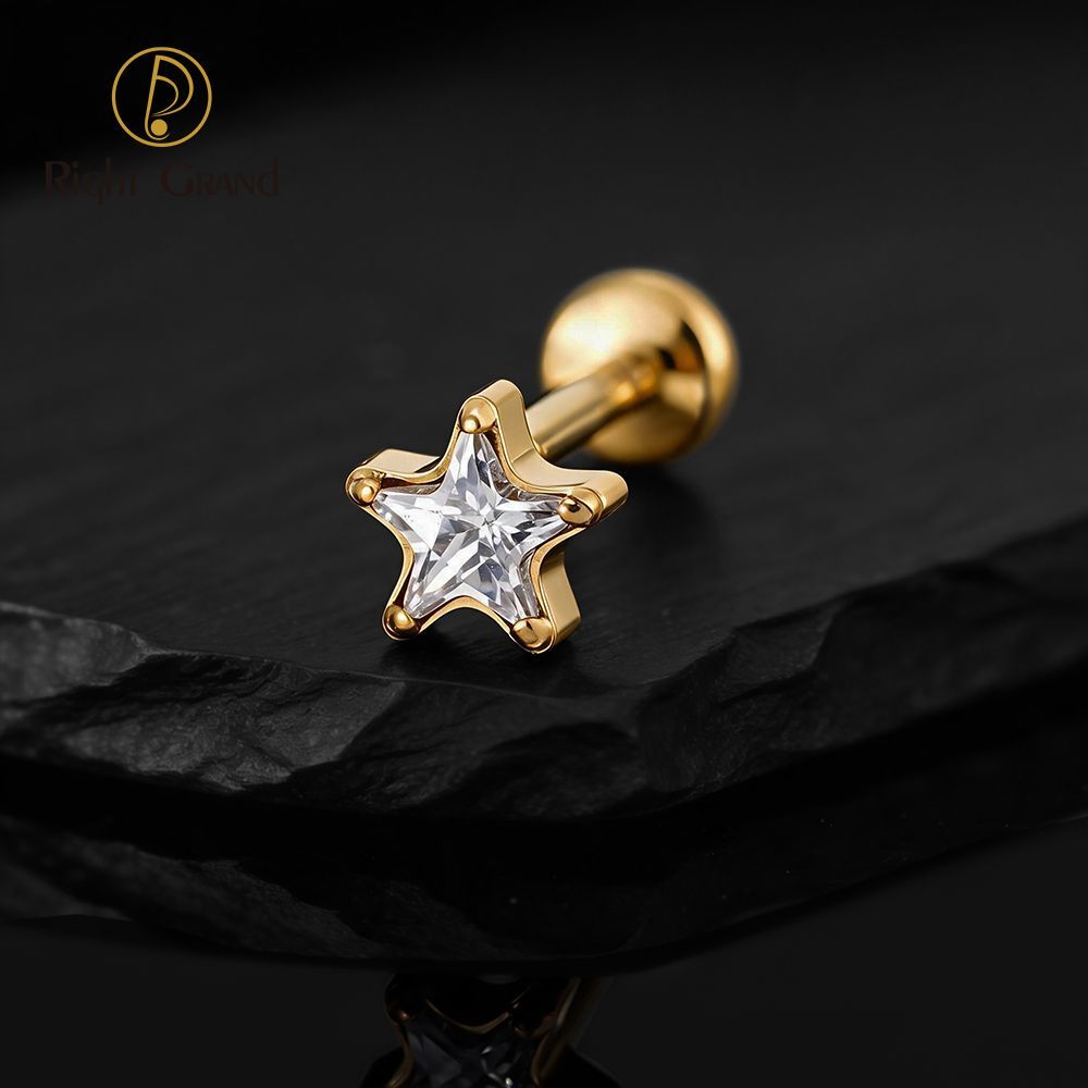 Right Grand Titanium 16G/18G Threadless Push Pin Star CZ Flat Back Stud Earring 16G Helix Tragus Cartilage Lip Piercing