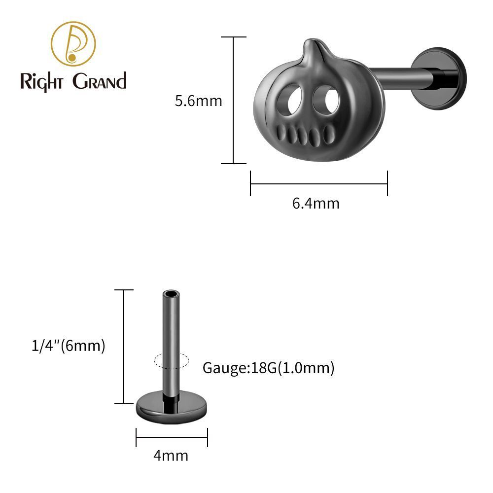 Right Grand Titanium 16G/18G Threadless Push Pin Halloween Pumpkin Ghost Punk Labret Ring 16G Flat Back Cartilage Stud Earring Conch Helix Lip Piercing Jewelry