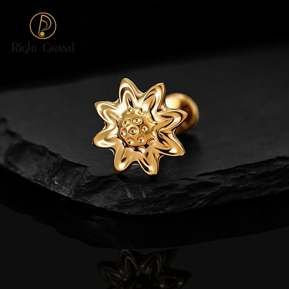 Right Grand Titanium 16G/18G Threadless Push Pin Daisy Flower Labret Ring 16G Flat Back Cartilage Stud Earring Conch Helix Lip Piercing Jewelry