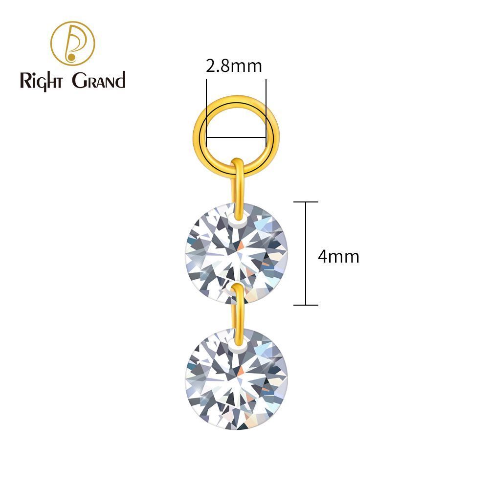Right Grand ASTM F136 Titanium Double Round CZ Drop Ring Charm for Ear Lobe Dangle Hoop Huggie Earrings