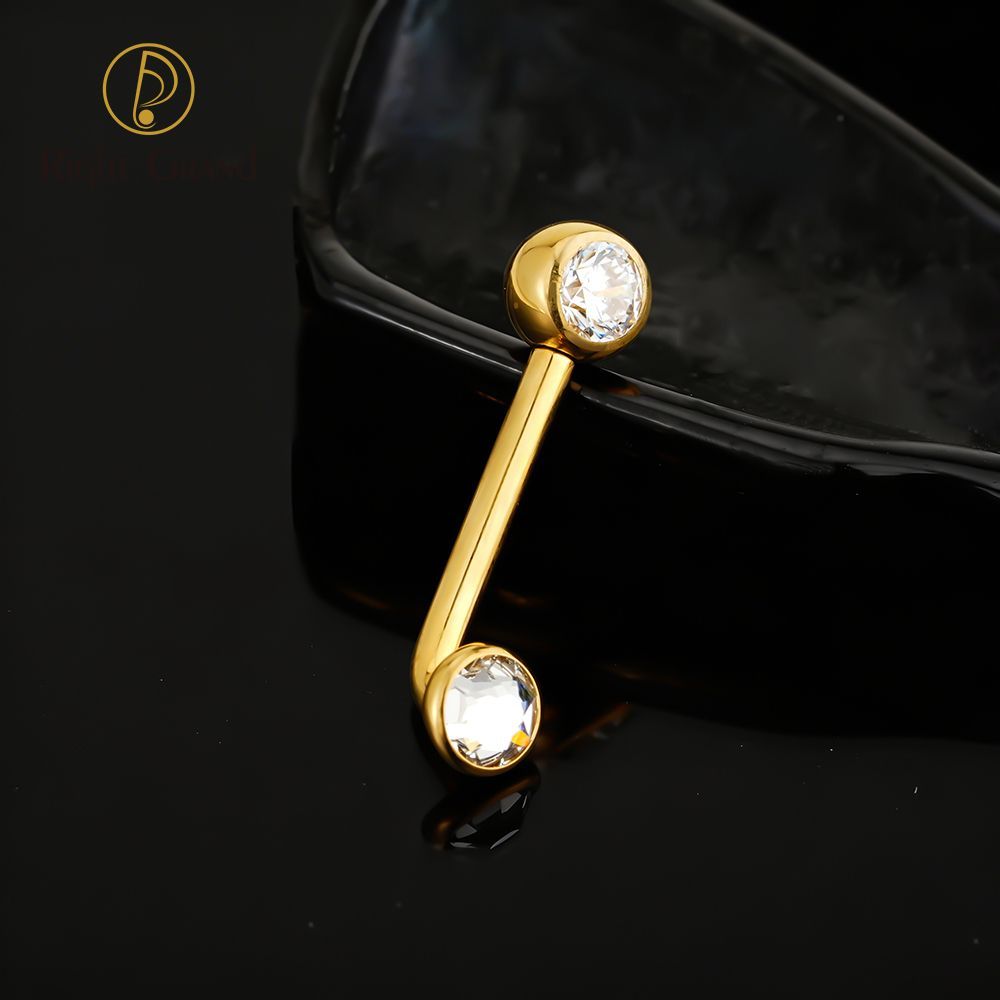 Right Grand ASTM F136 Titanium Mirror Ball Bezel Setting CZ Vertical Hood Piercing 14G L-Bend Barbell Christina Piercing Jewelry
