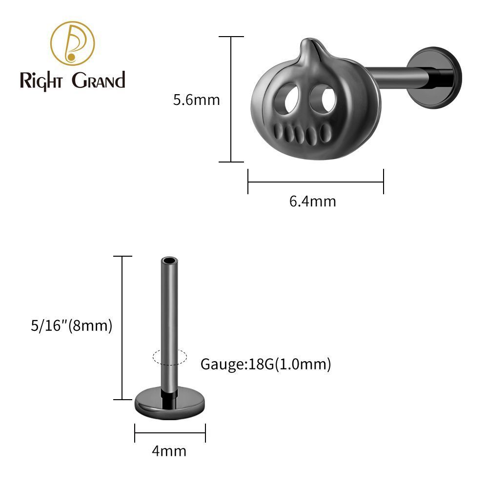 Right Grand Titanium 16G/18G Threadless Push Pin Halloween Pumpkin Ghost Punk Labret Ring 16G Flat Back Cartilage Stud Earring Conch Helix Lip Piercing Jewelry