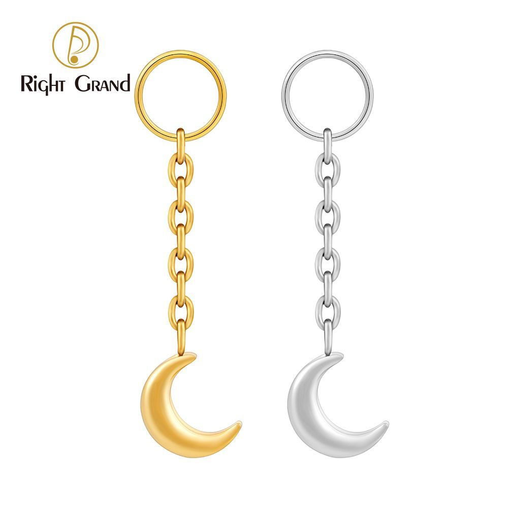Right Grand ASTM F136 Titanium Moon Drop Ring Charm for Ear Lobe Dangle Hoop Huggie Earrings