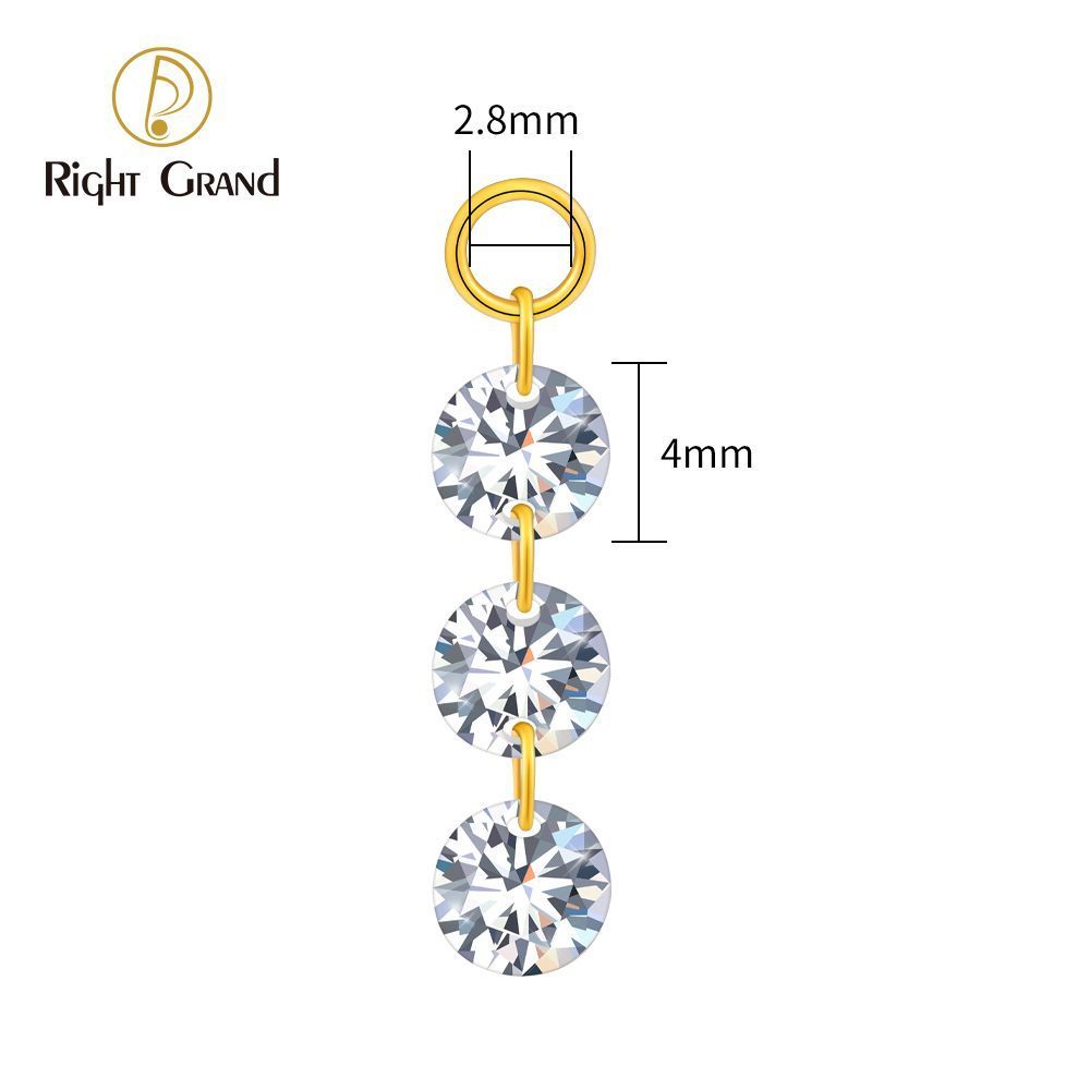 Right Grand ASTM F136 Titanium Triple Round CZ Drop Ring Charm for Ear Lobe Dangle Hoop Huggie Earrings