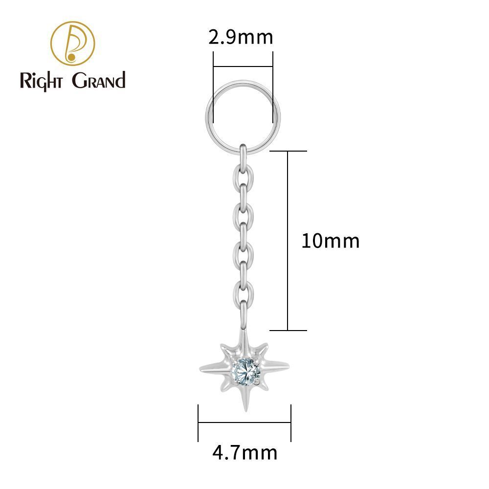 Right Grand ASTM F136 Titanium Starlight Drop Ring Charm for Ear Lobe Dangle Hoop Huggie Earrings