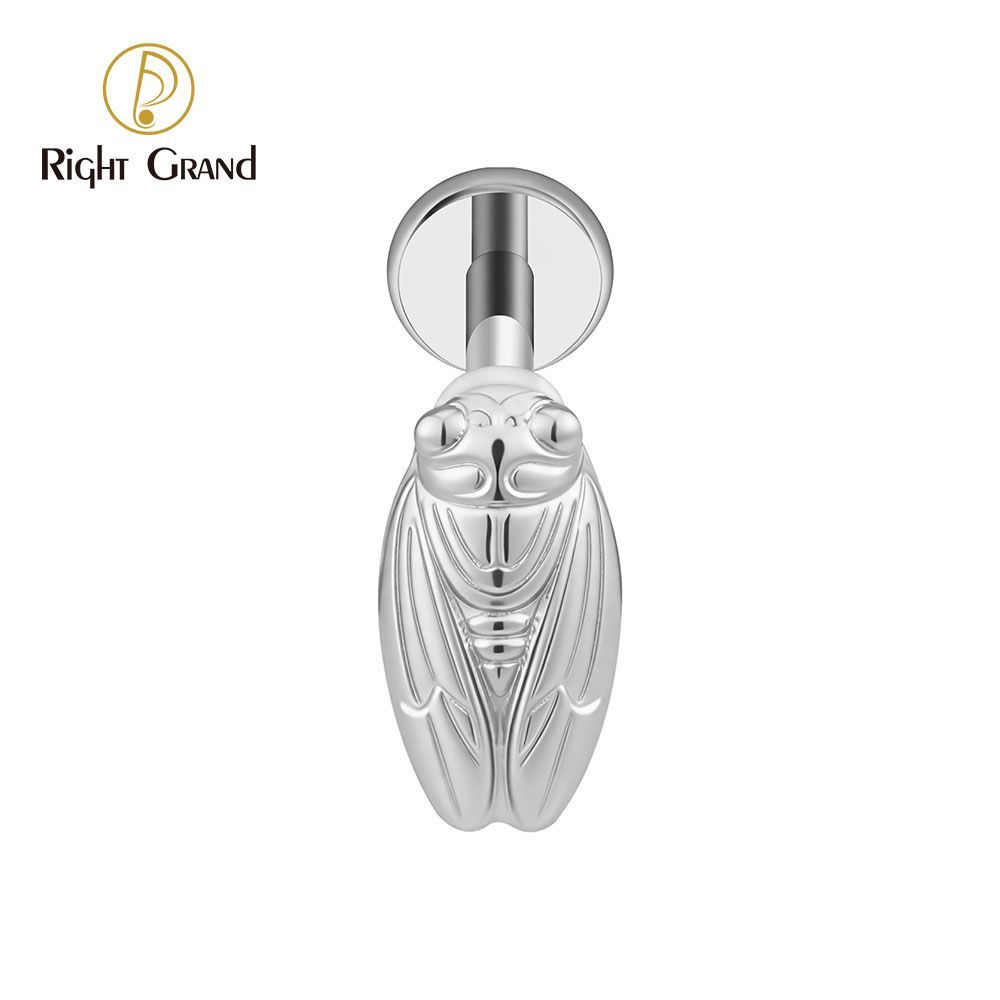 Right Grand Titanium Internal Thread Summer Cicada Labret Ring 16G Flat Back Cartilage Stud Earring Conch Helix Lip Piercing Jewelry