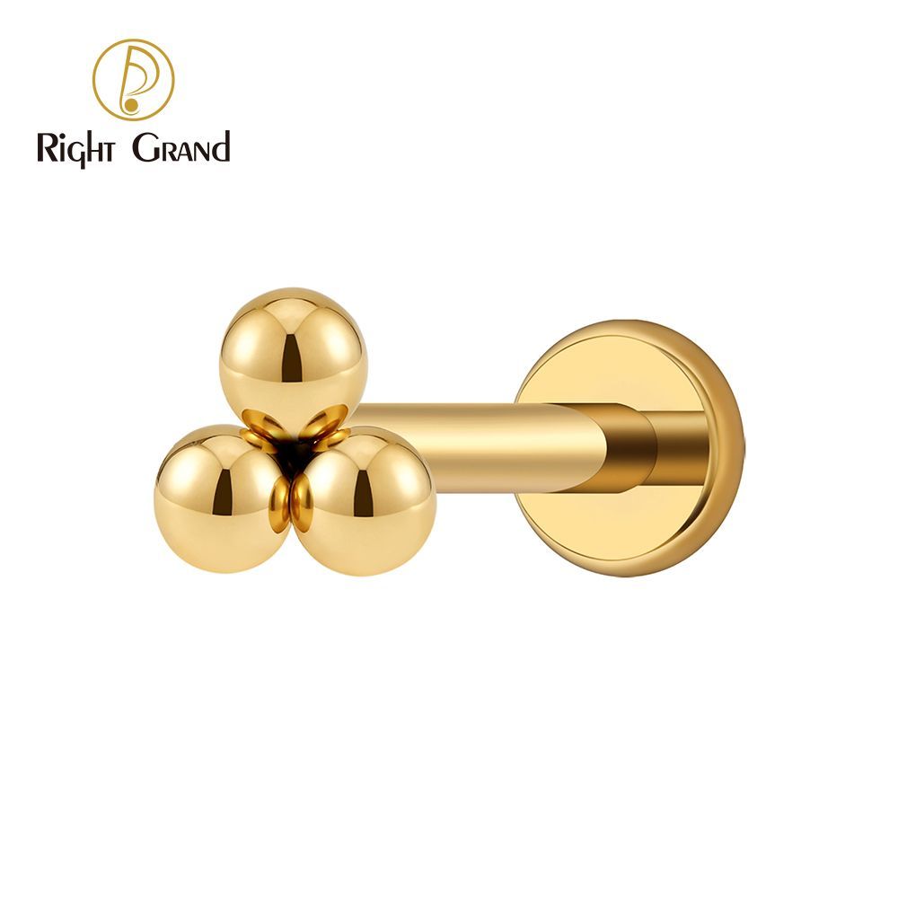 Right Grand Titanium 18G/16G Threadless Push Pin Labret Stud Trinity Beads Tragus Piercing Labret Studs
