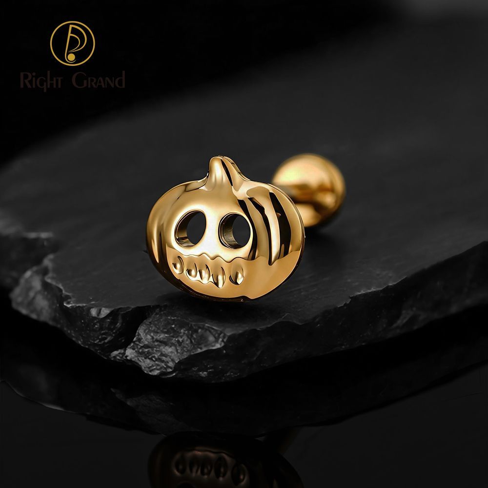 Right Grand Titanium 16G/18G Threadless Push Pin Halloween Pumpkin Ghost Punk Labret Ring 16G Flat Back Cartilage Stud Earring Conch Helix Lip Piercing Jewelry