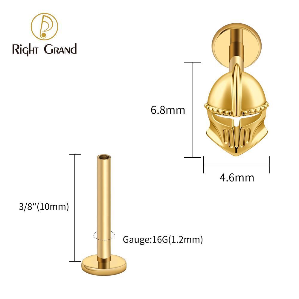 Right Grand ASTM F136 Titanium Internal Thread Helmet Labret Ring 16G Flat Back Cartilage Stud Earring Conch Helix Lip Piercing Jewelry