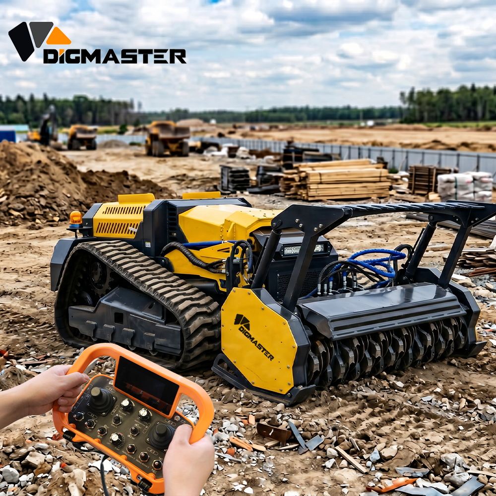 High Power 75HP Diesel 4WD Remote Control Robotic Mulcher Crawler Mower 22 Cutting Width for 55 Degree Steep Slope Vegetation