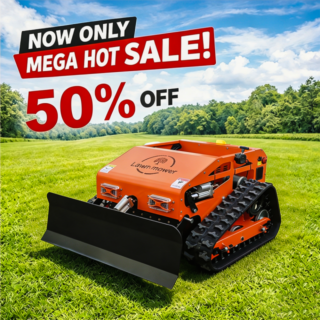 2 in 1 RC Tracked Lawn Mower with Front Shovel Gasoline Hybrid Remote Control  Clearing Machine