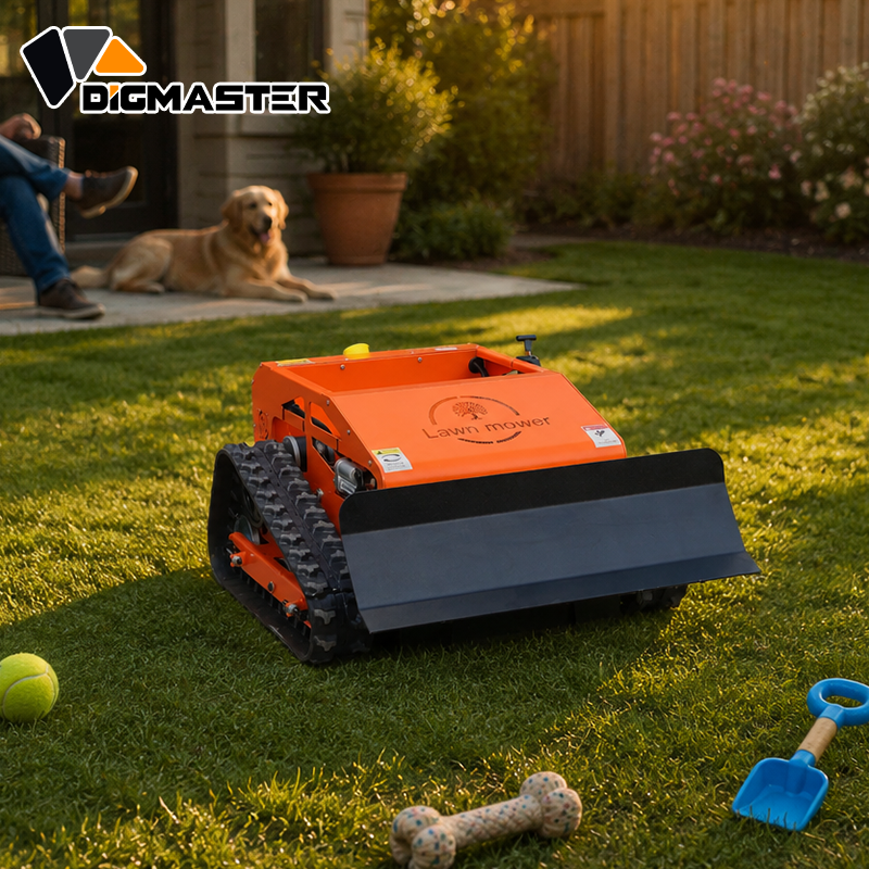 2 in 1 RC Tracked Lawn Mower with Front Shovel Gasoline Hybrid Remote Control  Clearing Machine