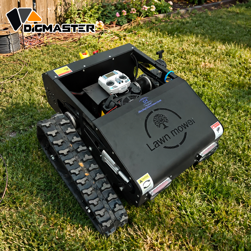 2 in 1 RC Tracked Lawn Mower with Front Shovel Gasoline Hybrid Remote Control  Clearing Machine