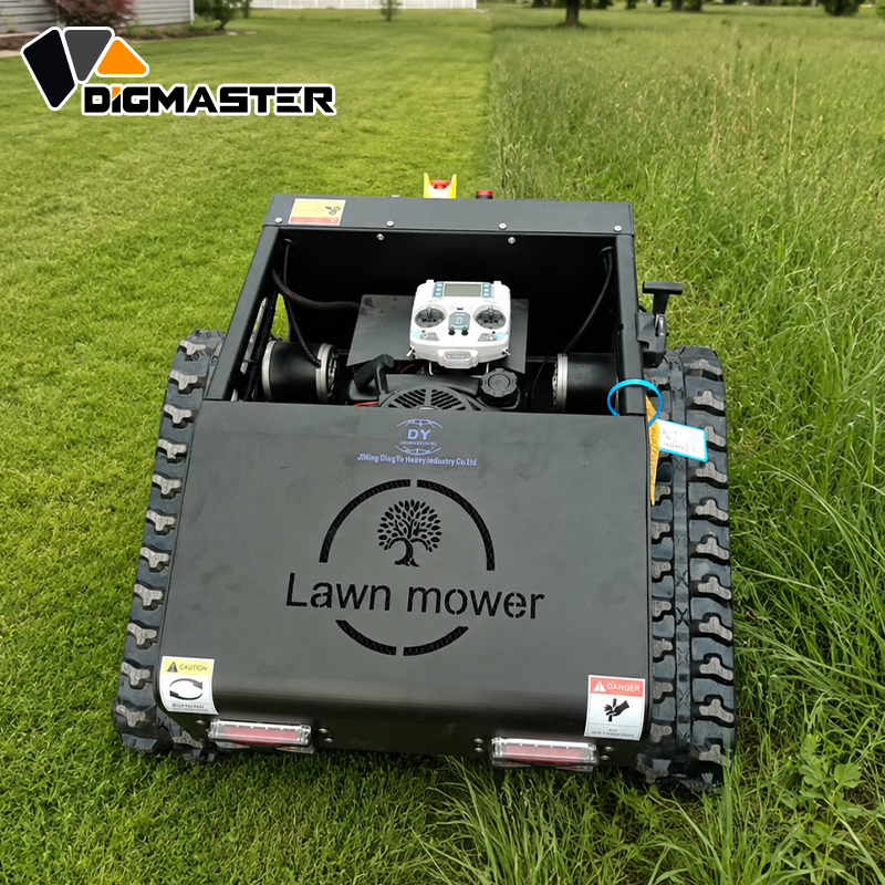 2 in 1 RC Tracked Lawn Mower with Front Shovel Gasoline Hybrid Remote Control  Clearing Machine