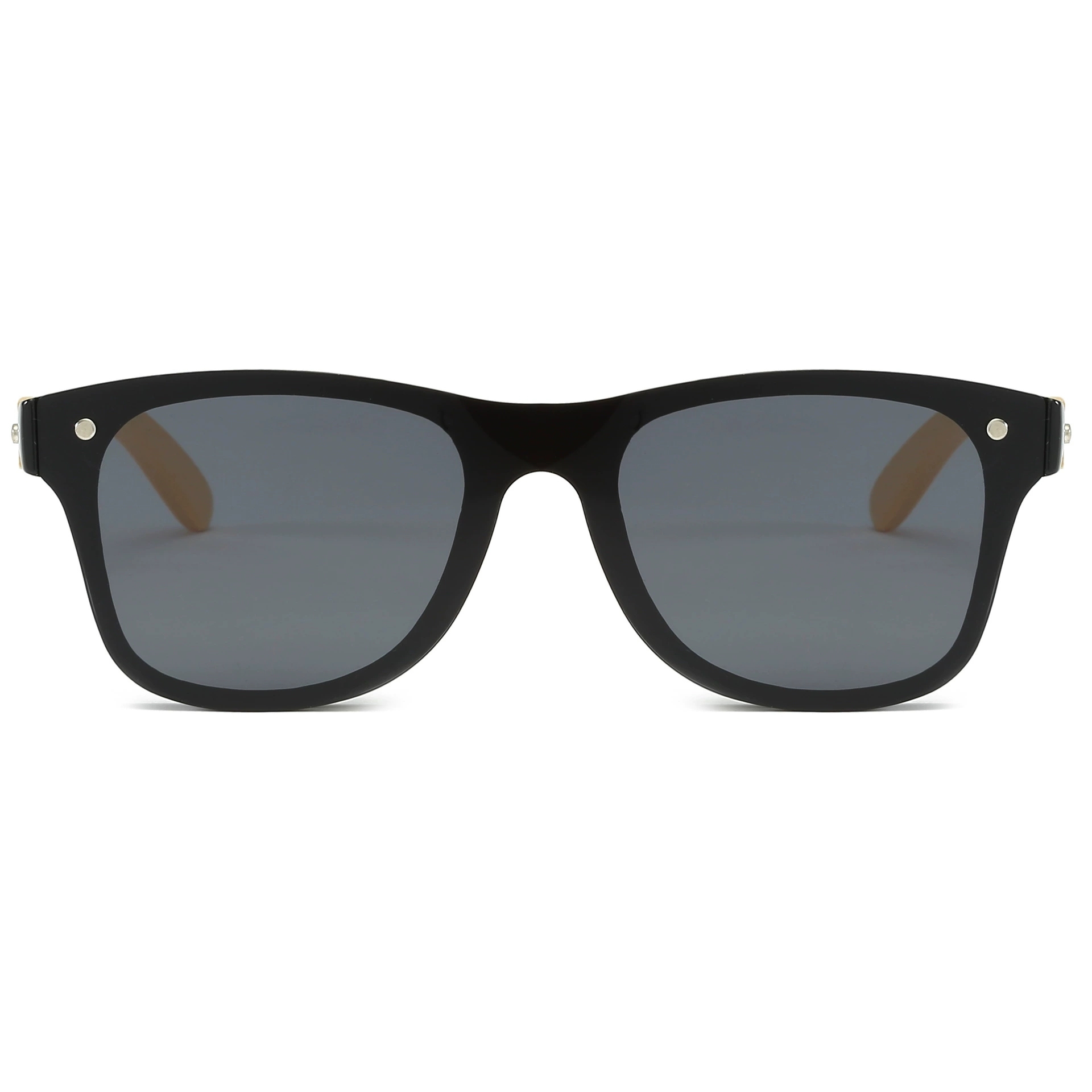 Square Wood Temple Mirrored Sunglasses UV400