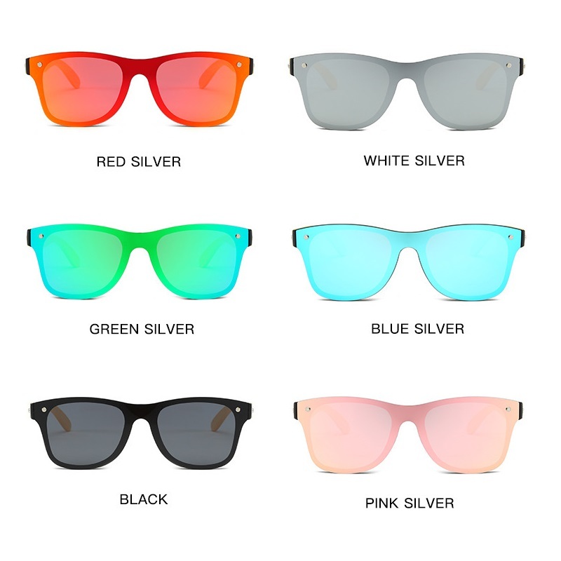 Square Wood Temple Mirrored Sunglasses UV400
