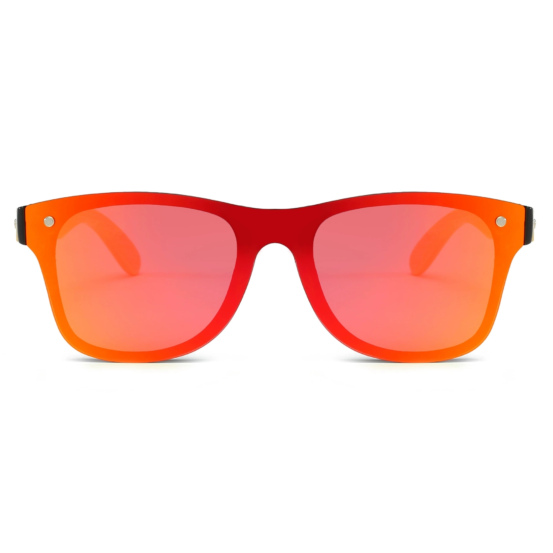 Square Wood Temple Mirrored Sunglasses UV400