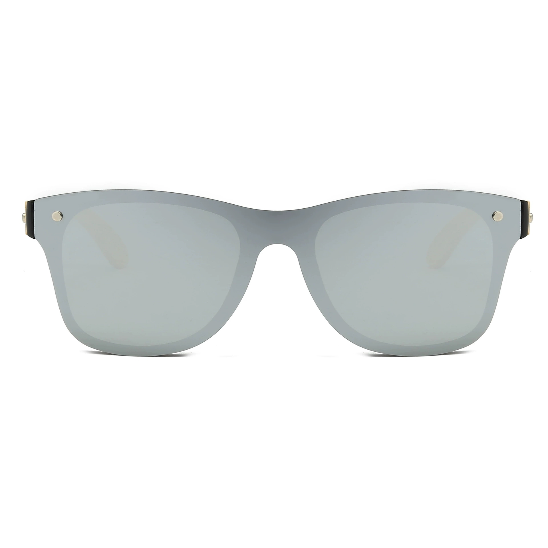 Square Wood Temple Mirrored Sunglasses UV400