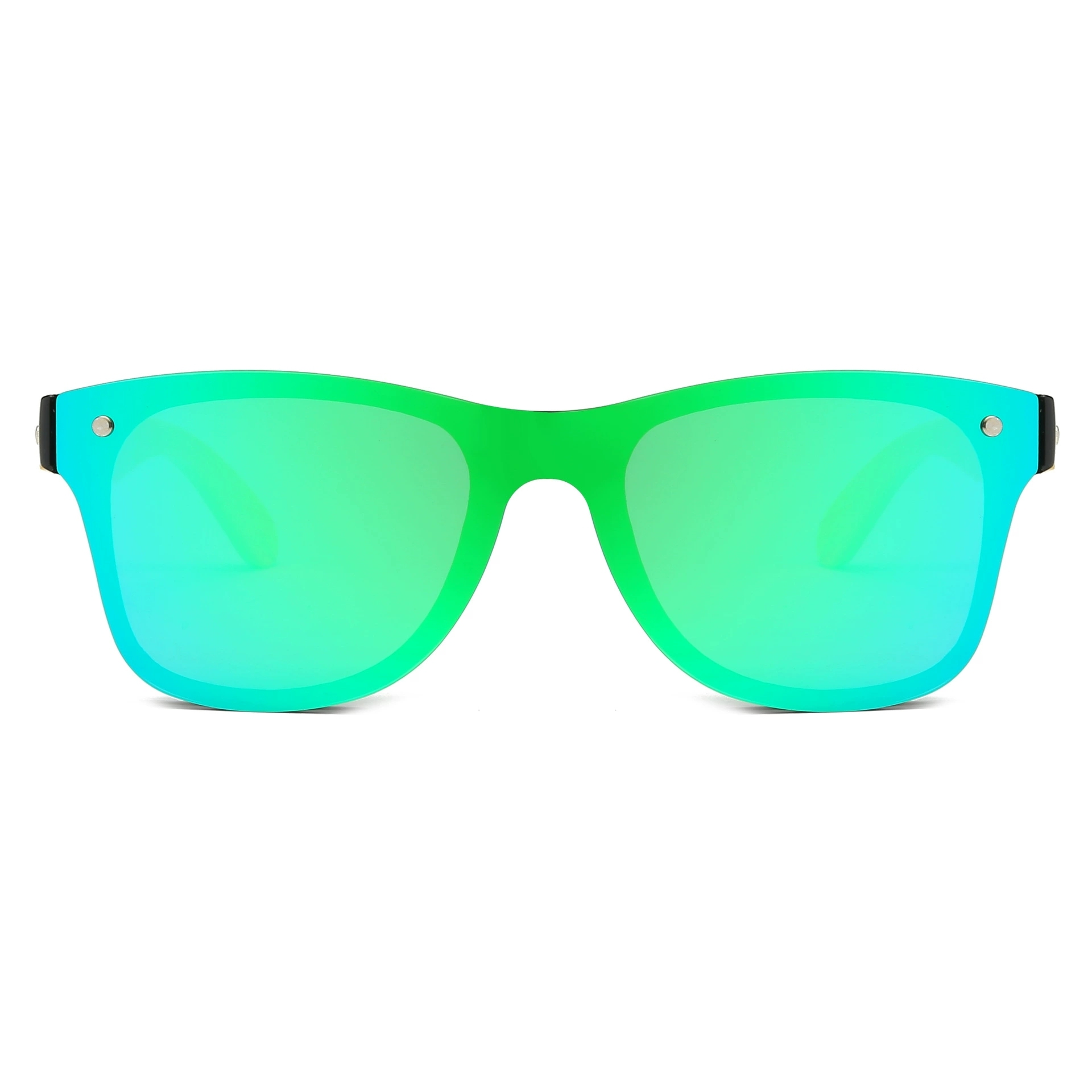 Square Wood Temple Mirrored Sunglasses UV400