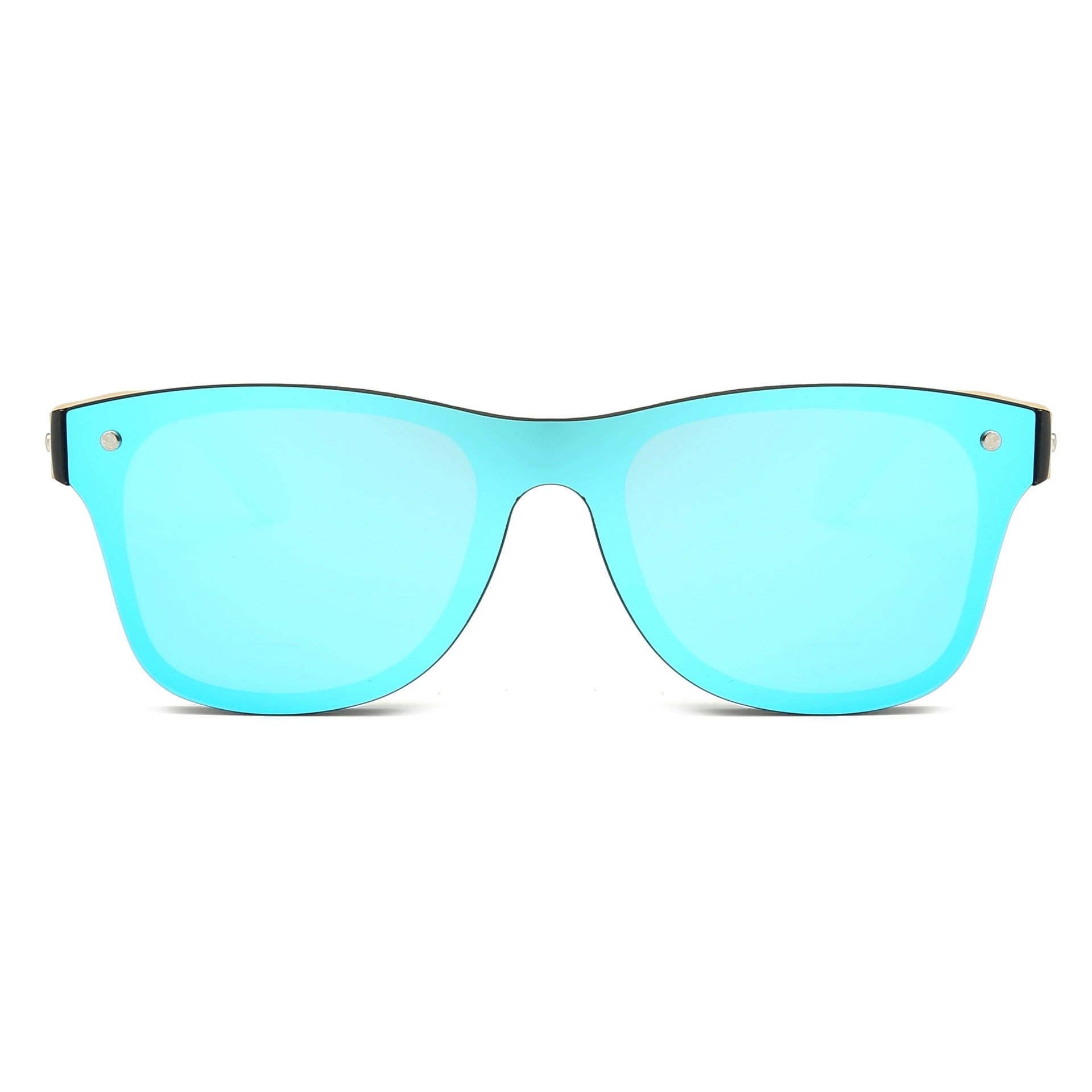 Square Wood Temple Mirrored Sunglasses UV400
