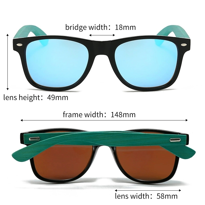 Retro Square Polarized Sunglasses with Wood Temples