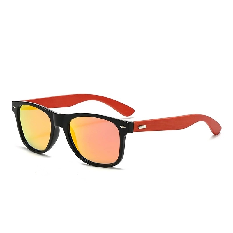 Retro Square Polarized Sunglasses with Wood Temples