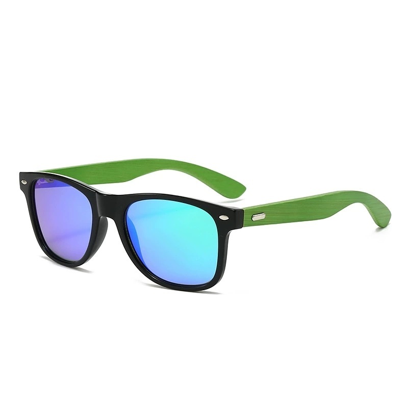 Retro Square Polarized Sunglasses with Wood Temples