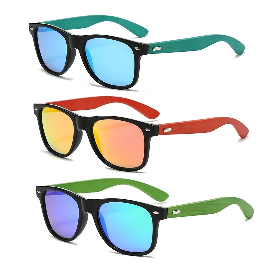 Retro Square Polarized Sunglasses with Wood Temples