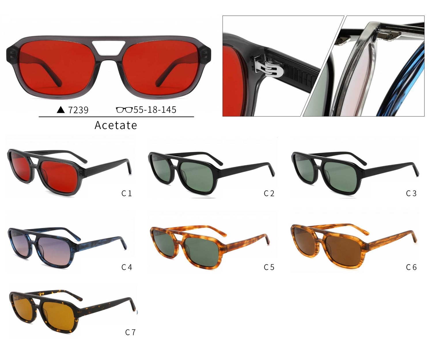 Retro Acetate Double Bridge Polarized Sunglasses