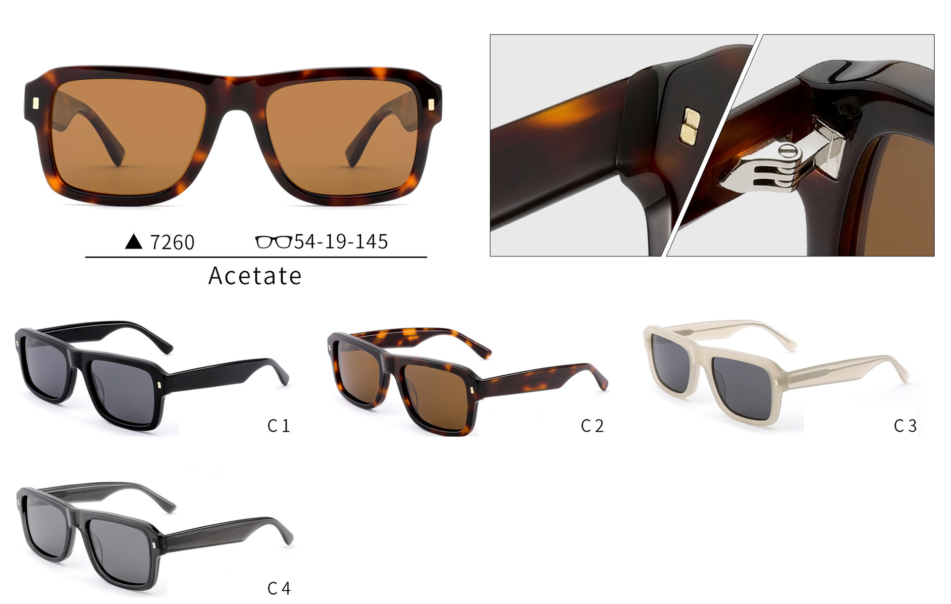 Acetate Square Polarized Sunglasses UV400