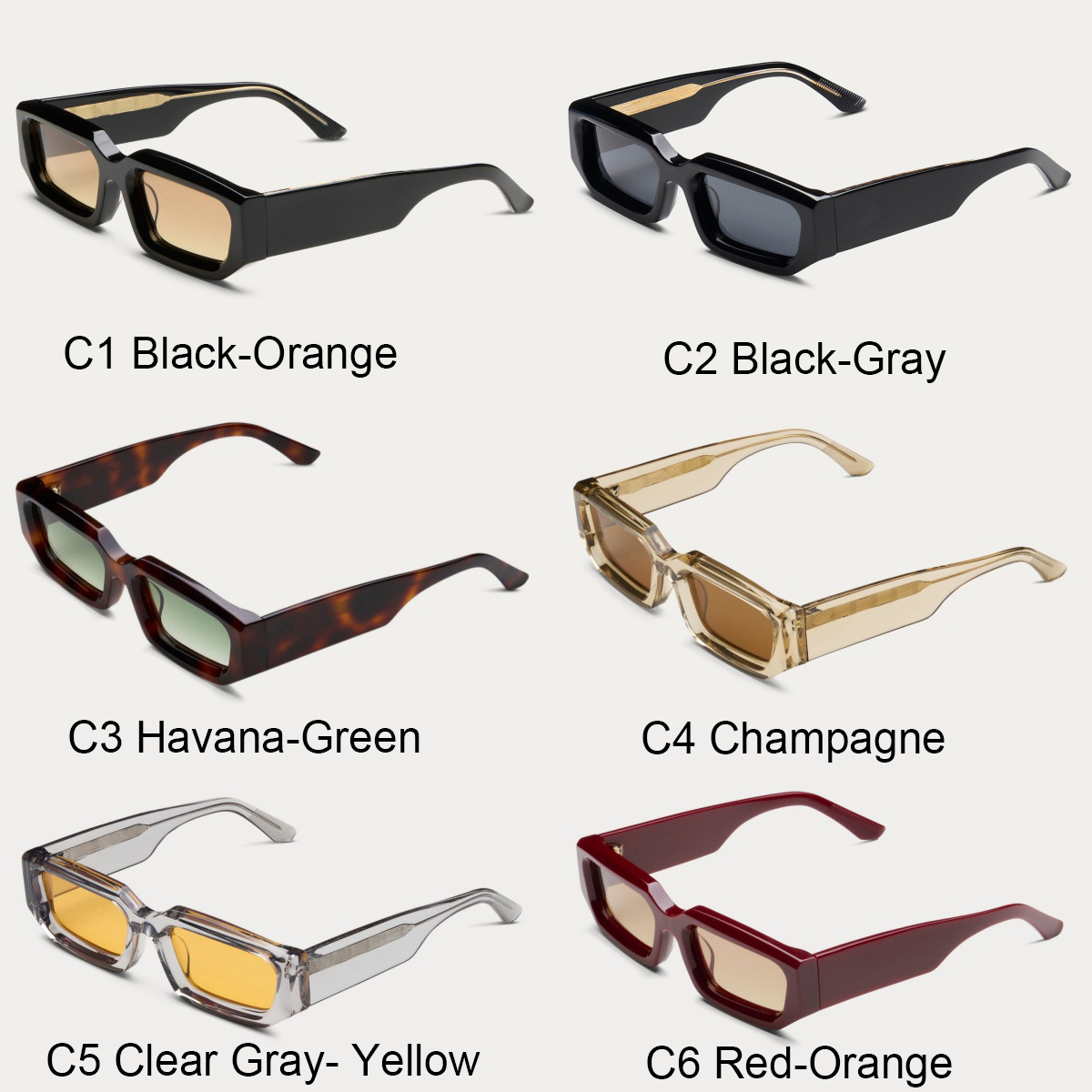 Retro Acetate Rectangle Gradient Polarized Sunglasses