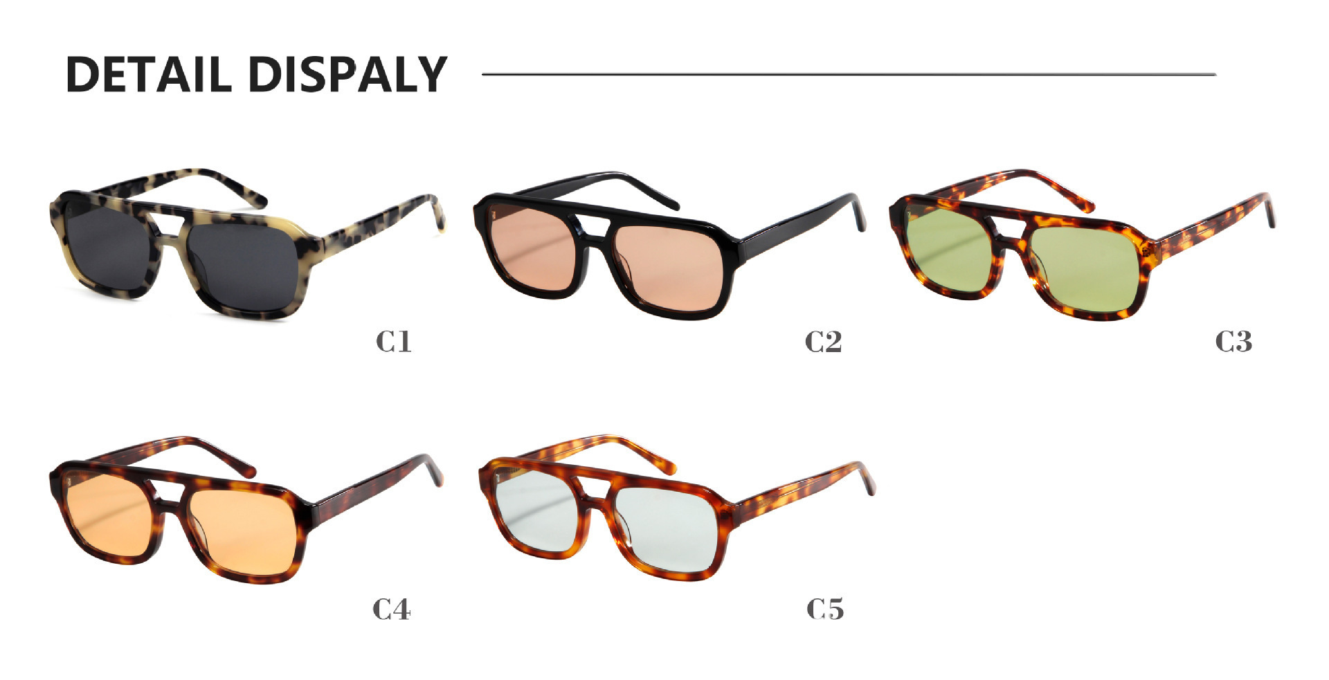 Acetate Square Double Bridge Polarized Sunglasses