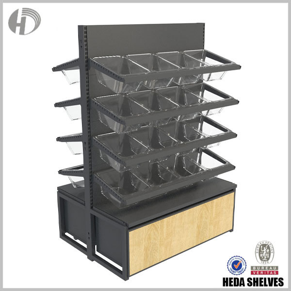 Double Sided Ironwood Gondola Display Rack with Plastic Pocket