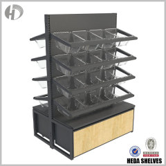 Double Sided Ironwood Gondola Display Rack with Plastic Pocket