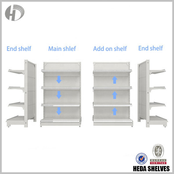 4 Layers Double Sided White Gondola Display Stand