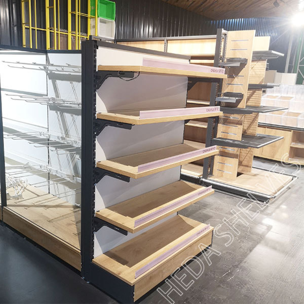Custom Wooden Gondola Display Shelves For Retail Store