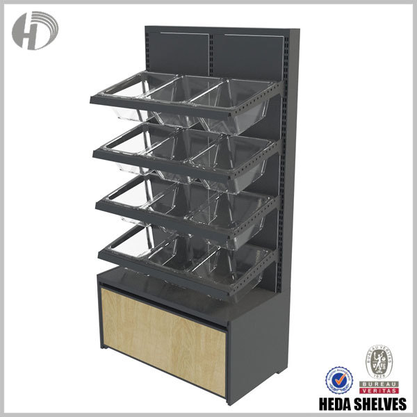 Double Sided Ironwood Gondola Display Rack with Plastic Pocket