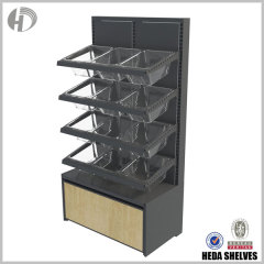 Double Sided Ironwood Gondola Display Rack with Plastic Pocket