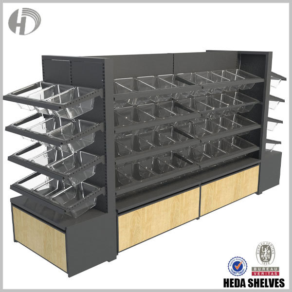 Double Sided Ironwood Gondola Display Rack with Plastic Pocket