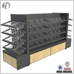 Double Sided Ironwood Gondola Display Rack with Plastic Pocket