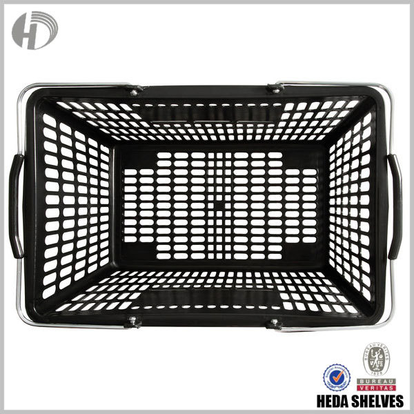 Plastic Supermarket Shopping Basket with Metal Handles
