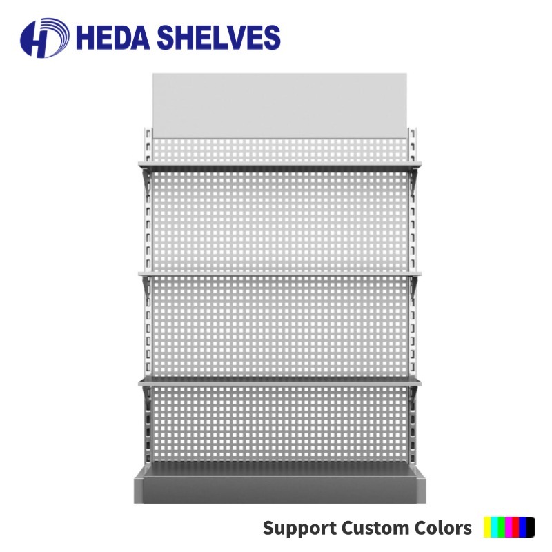 Sleek Silver Gondola Shelving for Supermarkets