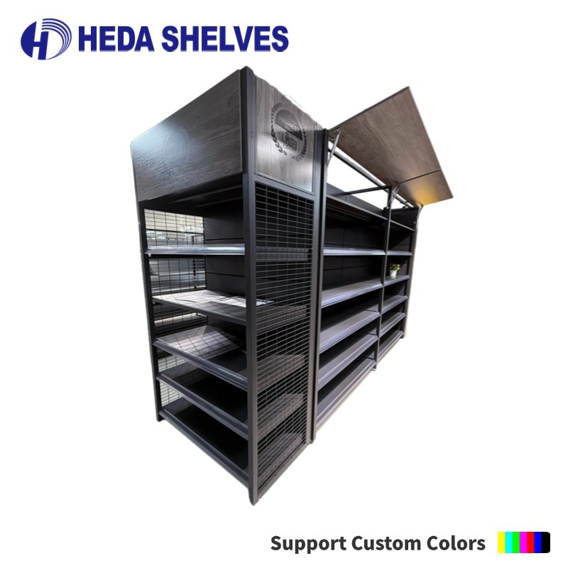 Supermarket Gondola Shelving with Top Signage Panel