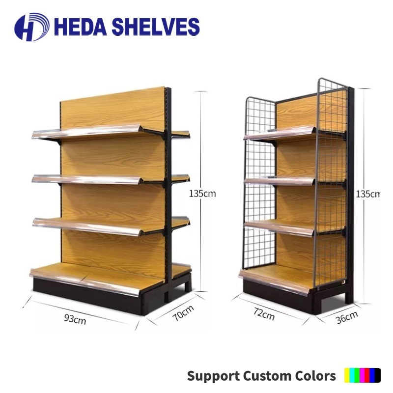 Double-Sided Wooden Supermarket Shelves