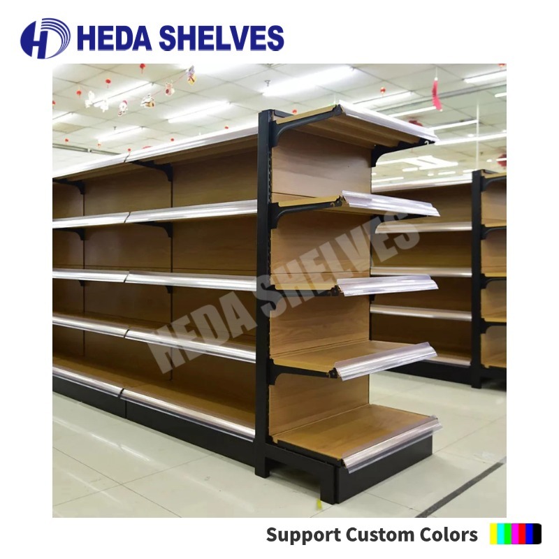 Double-Sided Wooden Supermarket Shelves