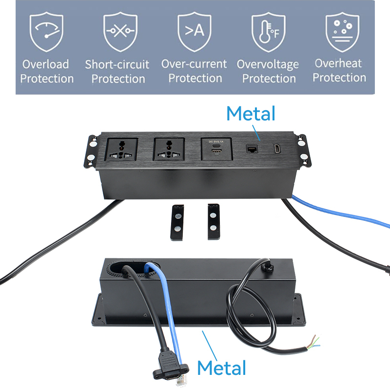 Factory wholesale Built-in socket rectangle black alloy multi table sockets USB RJ45 for office
