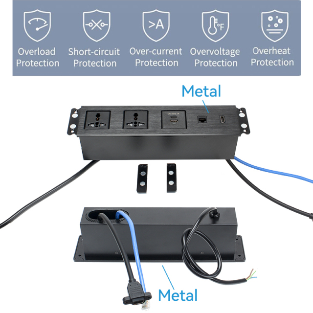 Factory wholesale Built-in socket rectangle black alloy multi table sockets USB RJ45 for office