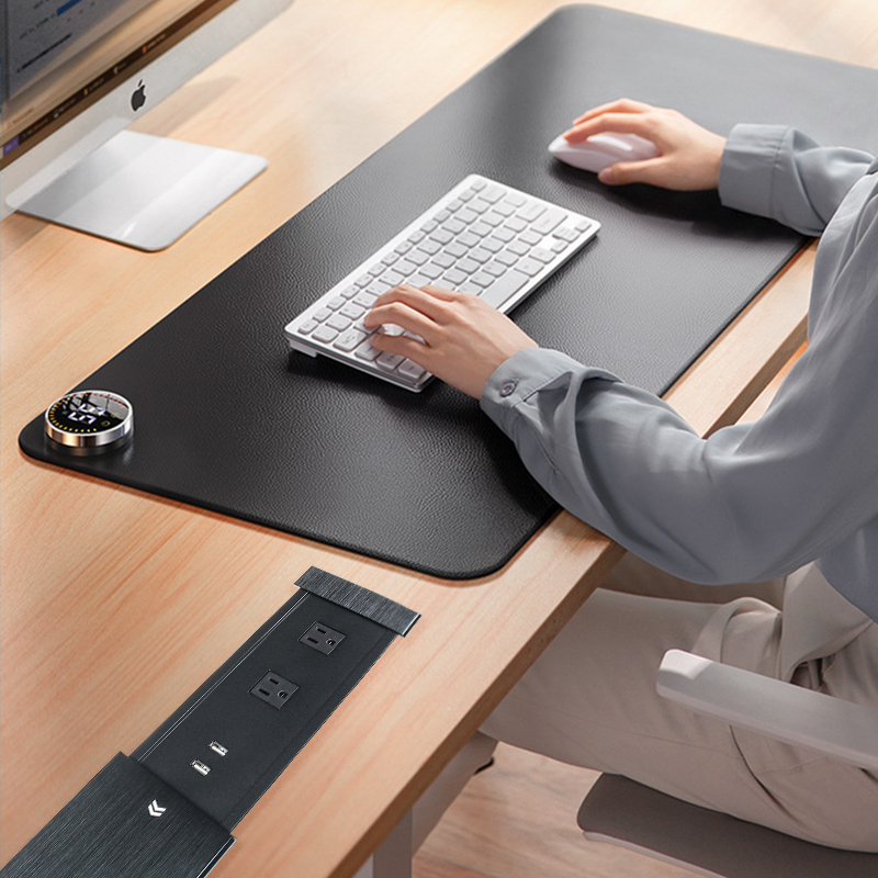 Tabletop Power Outlet Socket With Sliding Cover With 15w Wireless Charger Slide Desktop Socket
